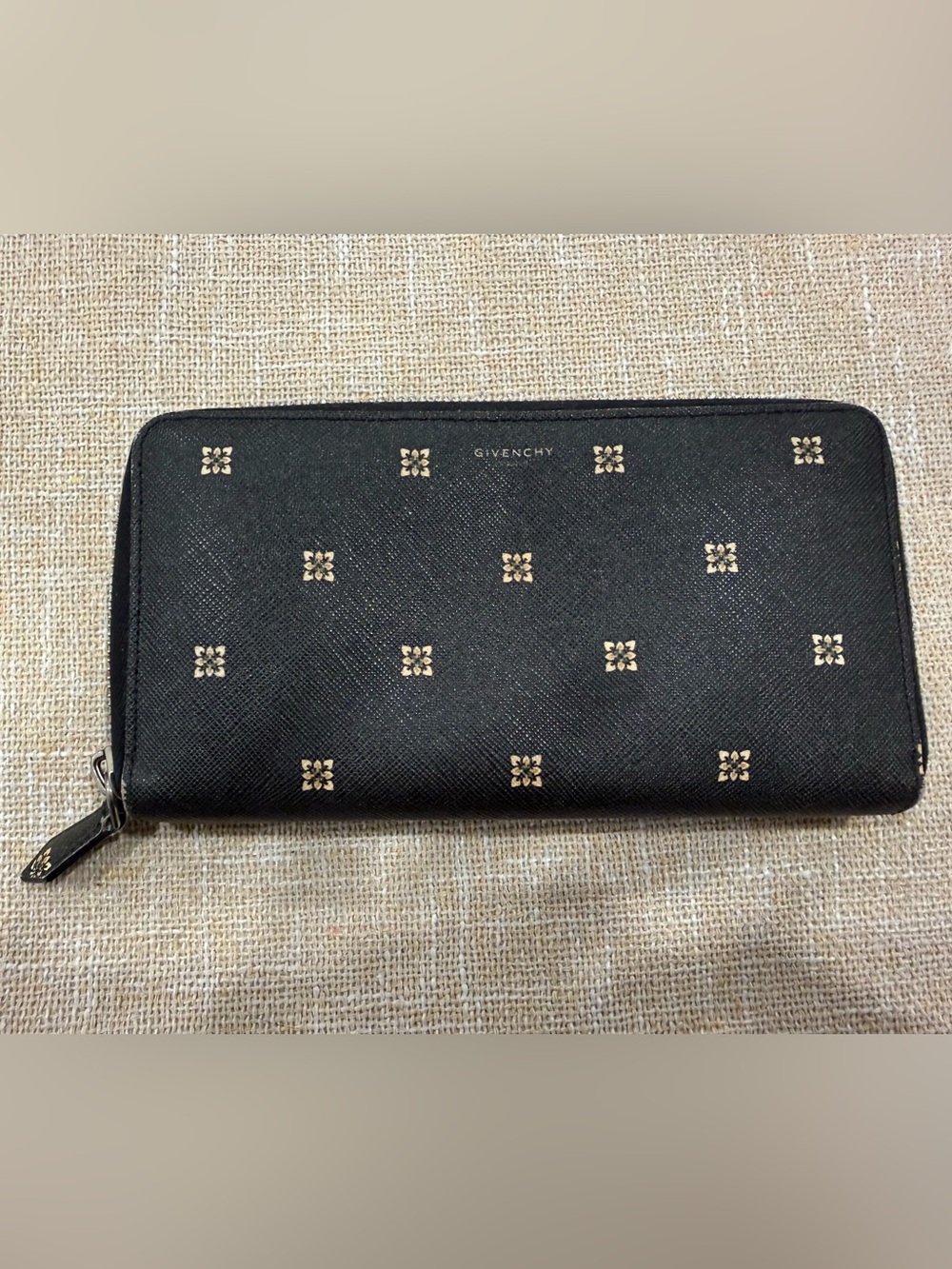 Givenchy Black Wallet with Gold Floral Logo Motif